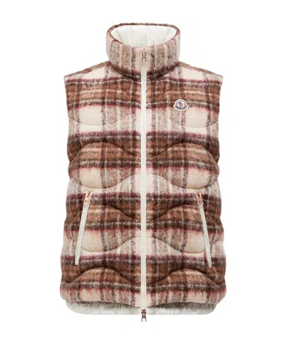Moncler Sfakia Geometric-quilted Wool Down Vest In Brown