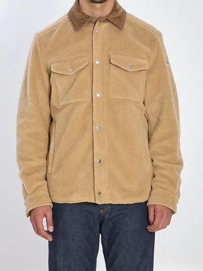 Moncler Shacket With Teddy-effect Ribbed Velvet Trim In Brown