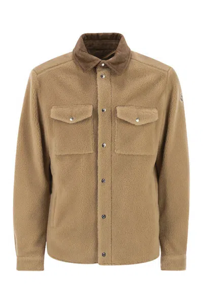 Moncler Shacket With Teddy-effect Ribbed Velvet Trim In Multi