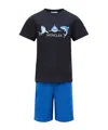 Moncler Shark Motif Cotton Jersey Set In Black