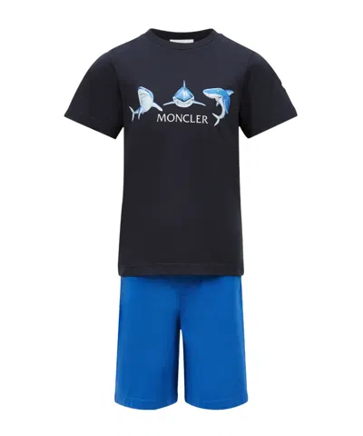 Moncler Shark Motif Cotton Jersey Set In Black