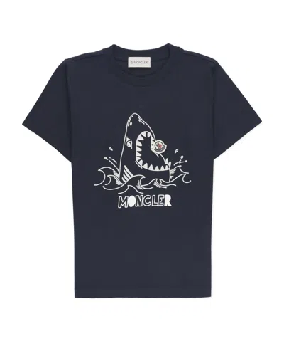Moncler Shark-motif Cotton T-shirt In Midnight Blue