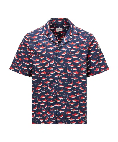 MONCLER SHARK PRINT COTTON SHORT SLEEVE SHIRT