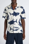 Moncler Chemise À Manches Courtes En Coton À Imprimé Requin In Blue