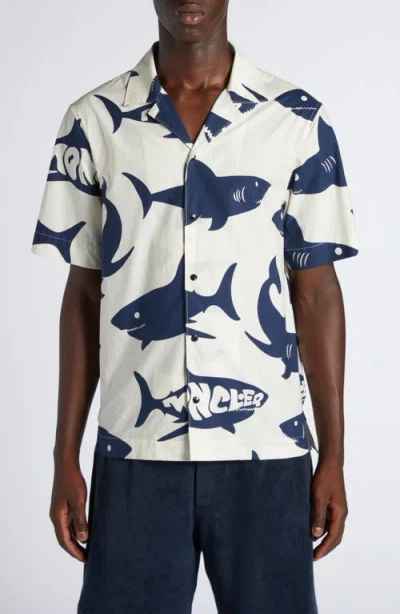 MONCLER MONCLER SHARK PRINT COTTON SNAP-UP SHIRT