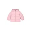 Moncler Sharon Pink Down Jacket With Logo Patch In Tech Fabric Baby In Rosa