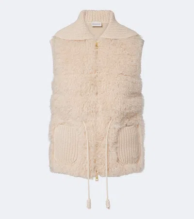 Moncler Shearling And Cashmere Down Vest In Neutral