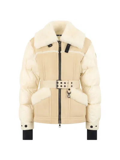 Moncler Shearling Belted Jacket In Neutral