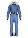 Moncler Shearling Belted Ski Suit In Blue