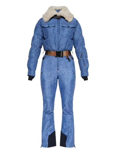 Moncler Shearling Belted Ski Suit In Blue