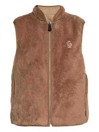Moncler Reversible Shell And Shearling Gilet In Brown