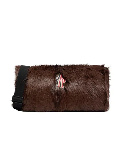 Moncler Shearling Handwarmer  Pouch In Brown