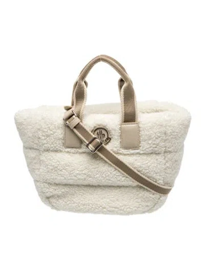 Pre-owned Moncler Shearling Top Handle Bag W/ Tags In Neutrals