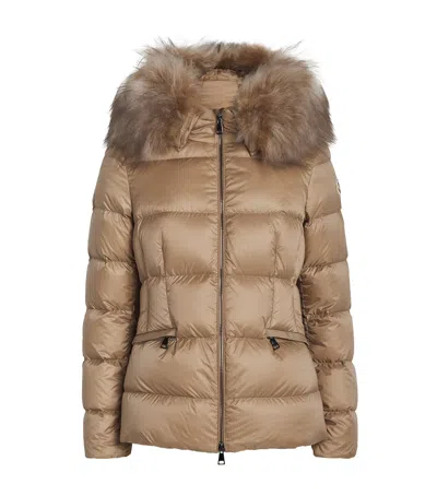 Moncler Shearling-trim Boed Puffer Jacket In Brown