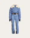 Moncler Shearling-trim Down Denim Ski Suit In Blue