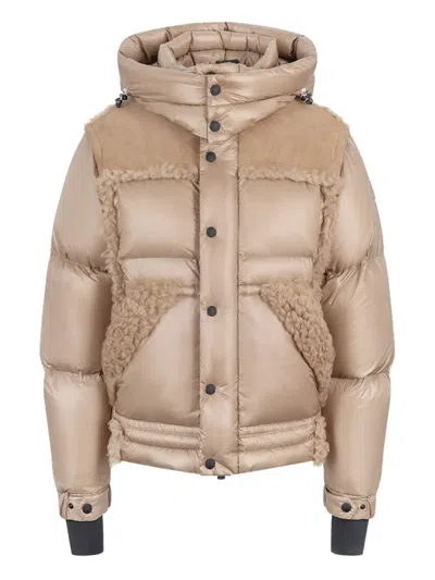 Moncler Shearling-trimmed Puffer Jacket In Brown
