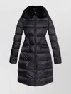 Moncler Boedic Hooded Shearling-trimmed Long Down Jacket Clothing In Black