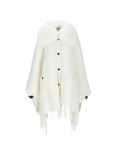 Moncler Shearling-collar Fringed Cape In White