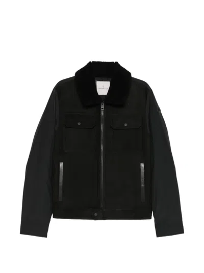 Moncler Shearling-collar Panelled Jacket In Black