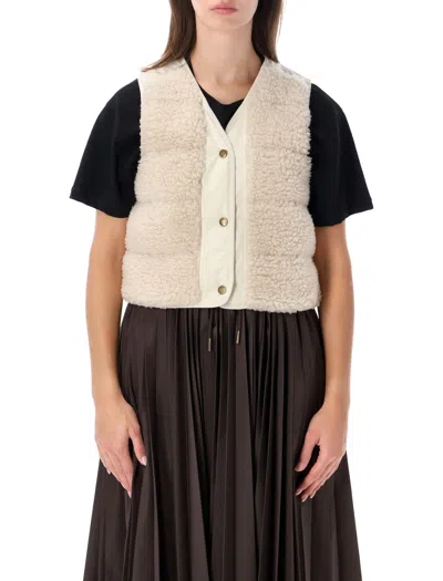 Moncler Shearling-effect Button Front Vest In Bianco