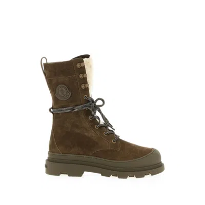 Moncler Shearling-lined Suede Boot In Brown