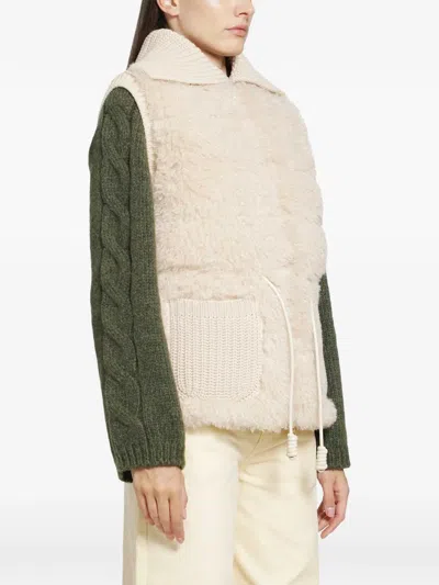 Moncler Shearling-panelled Knitted Vest In Neutrals