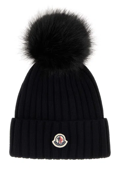 Moncler Shearling-trim Beanie Hat In Black