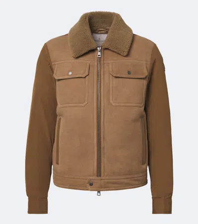 Moncler Shearling-trimmed Suede Down Jacket In Brown