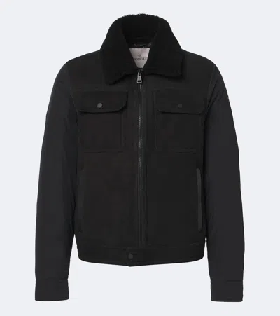 Moncler Zerique Shearling-trimmed Leather Jacket In Black