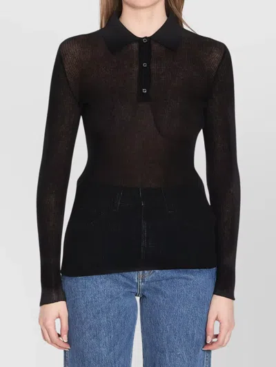 MONCLER SHEER RIBBED COTTON LONG-SLEEVE POLO