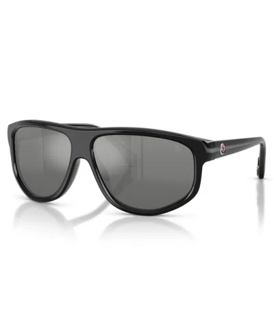 Moncler Shield Mirrored Square Sunglasses Me6033u In Shiny Black