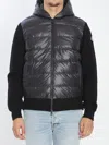 Moncler Hooded Cardigan With Padded Front And Ribbing In Black