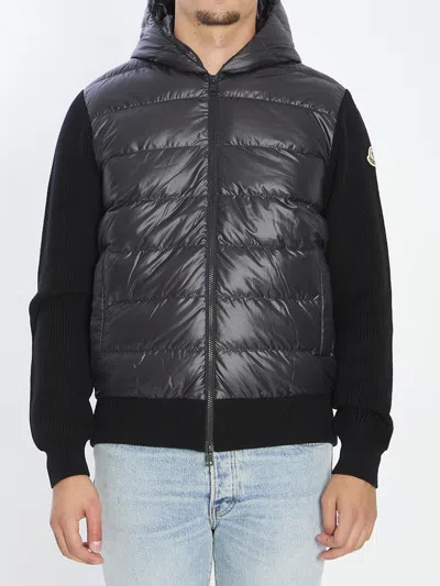 Moncler Shiny Padded Cardigan In Black