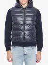 Moncler Hooded Quilted Front Cardigan Knitwear In Blue