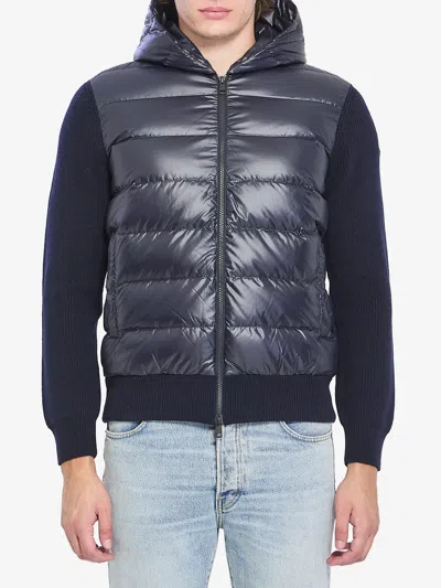 Moncler Hooded Quilted Front Cardigan Knitwear In Black