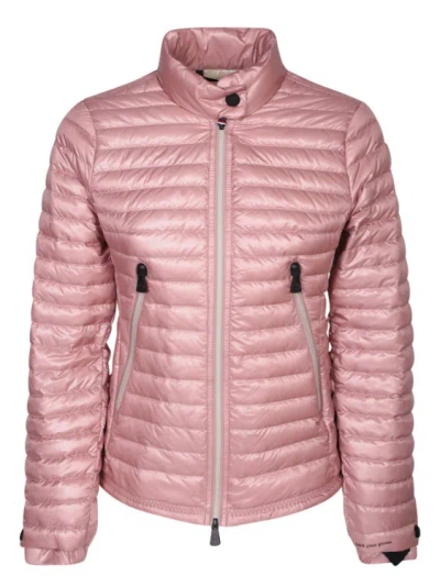 Moncler Shiny Quilted Fabric Jacket In Pink