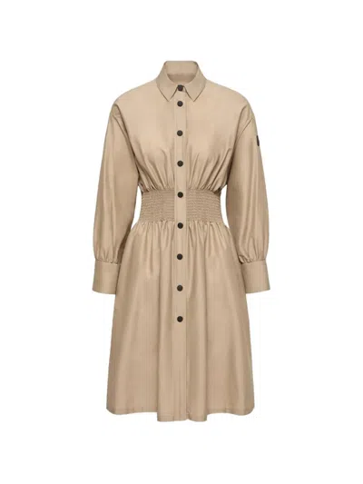 Moncler Shirred-waist Midi Shirt Dress In Black