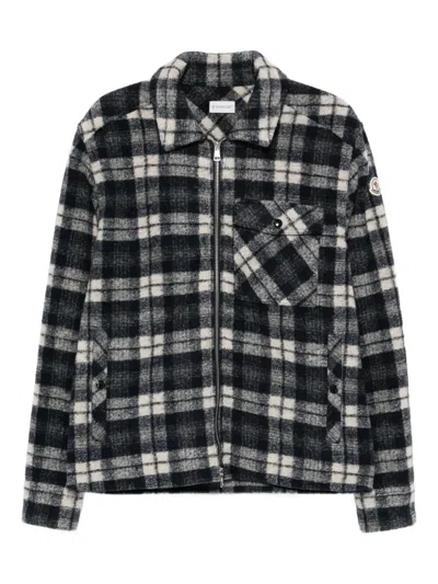 Moncler Check Printed Zipped Shirt In Black
