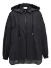 Moncler Ruffled Windbreaker Drawstring Hood In Black  