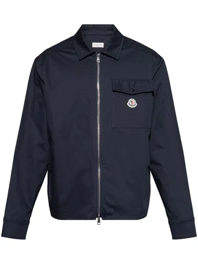 Moncler Cotton Stretch Garbardine Zip-up Shirt Jacket In Navy