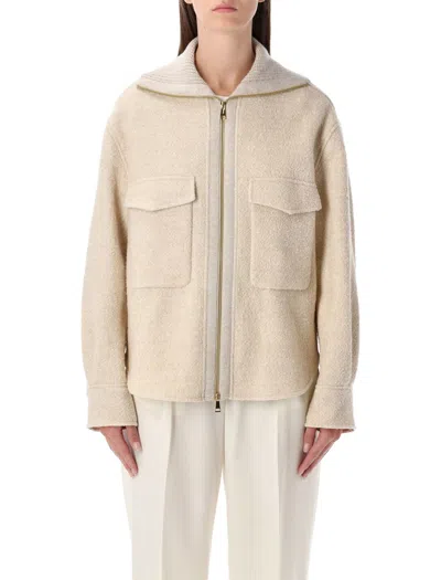 MONCLER MONCLER WOOL-BLEND BOUCLÉ ZIP SHIRT