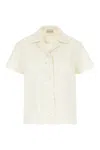 Moncler Short-sleeve Cotton Blend Shirt With Embroidered Design In White