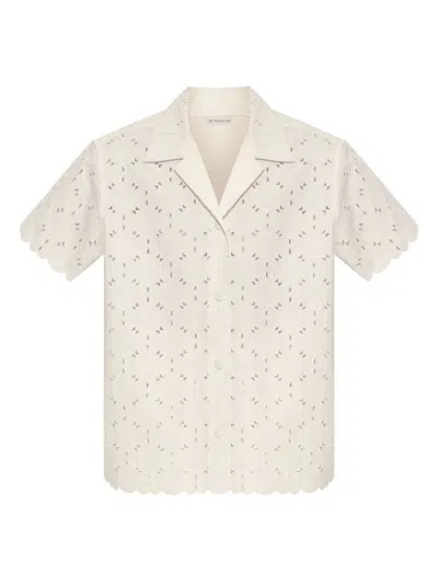 MONCLER MONCLER IVORY EMBROIDERED COTTON-BLEND SHIRT