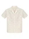 Moncler Short-sleeve Cotton Blend Shirt With Embroidered Design In White