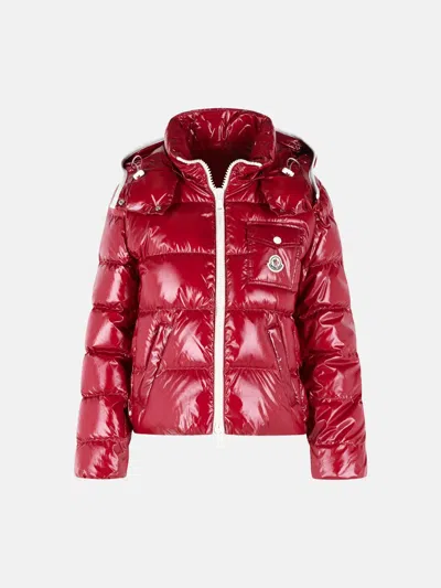 Moncler Short 'andro' Hooded Down Jacket In Cherry Pink Polyamide In Burgundy