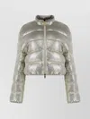 Moncler Short Down Jacket High Collar In Metallic