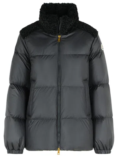 Moncler Short Down Jacket With Black Polyester 'teddy Esnaie' Trim
