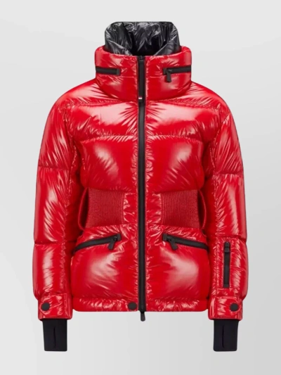 Moncler Short Down Jacket With Elastic Waistband And Shiny Finish In Red