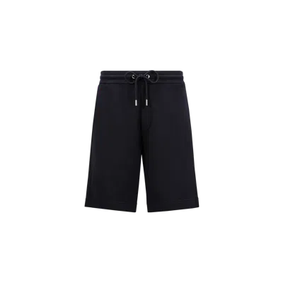 Moncler Short En Coton Et Denim In Blue