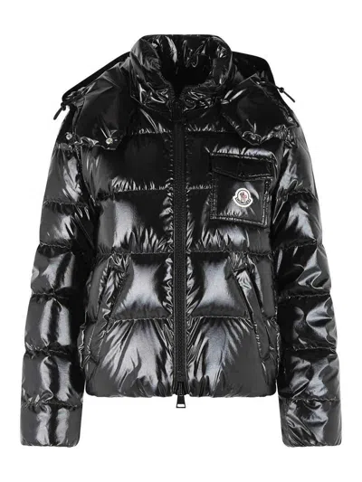 Moncler Short  Hooded Down Jacket In Black Polyamide